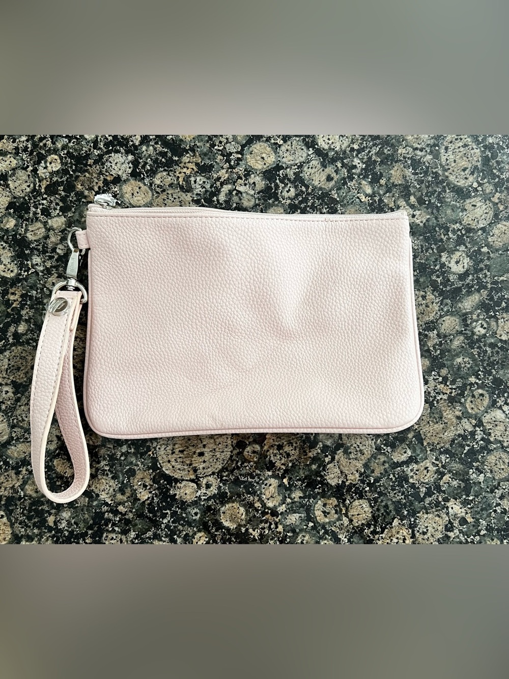 Soft Blush Pebbled Wristlet Clutch with Removable Strap